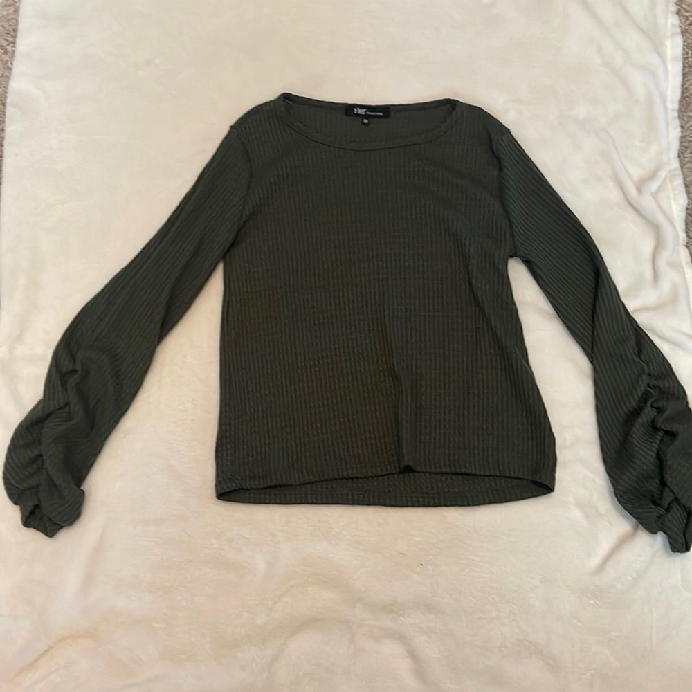Olive green light waffle knit sweater